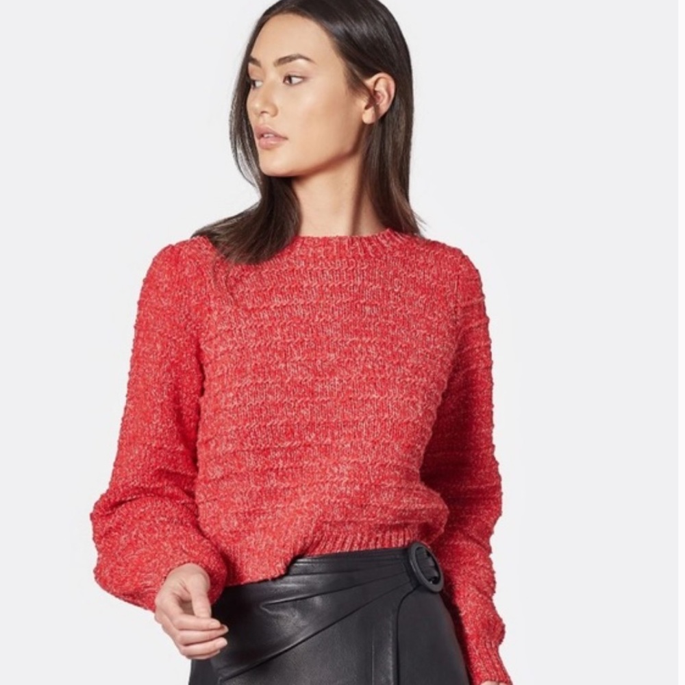 Joie Kore puffed sleeve red textured wool blend cropped sweater/S